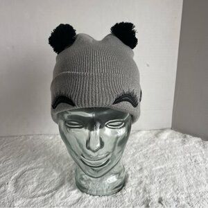 Cozy Zone Lash Gray Knit Beanie with Black Pom Poms
